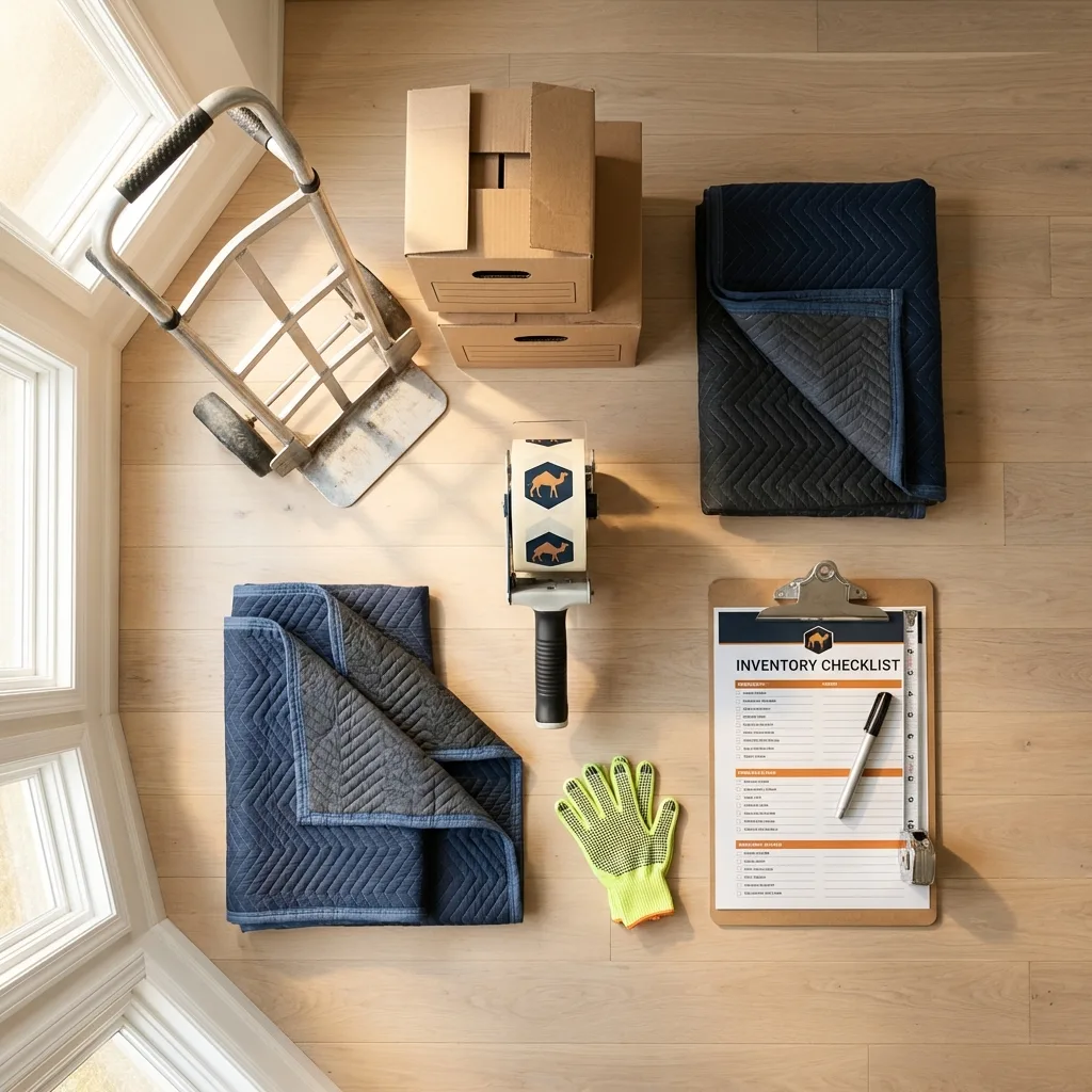 Professional moving supplies and packing materials layout for Raymond residential relocations